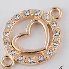 Connettore cuore su cerchio con brillantini 22x16 mm