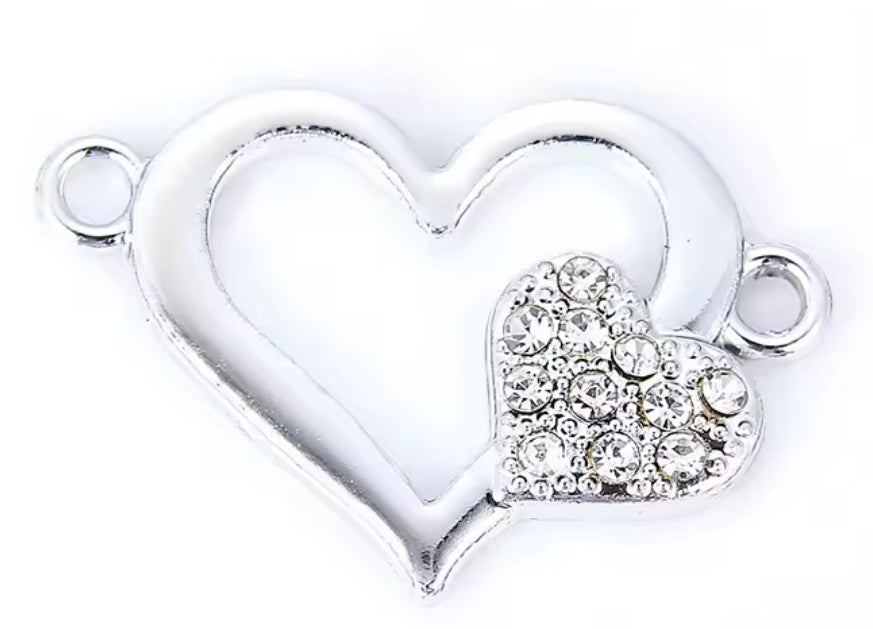 Connettore cuore con brillantini 17x25 mm