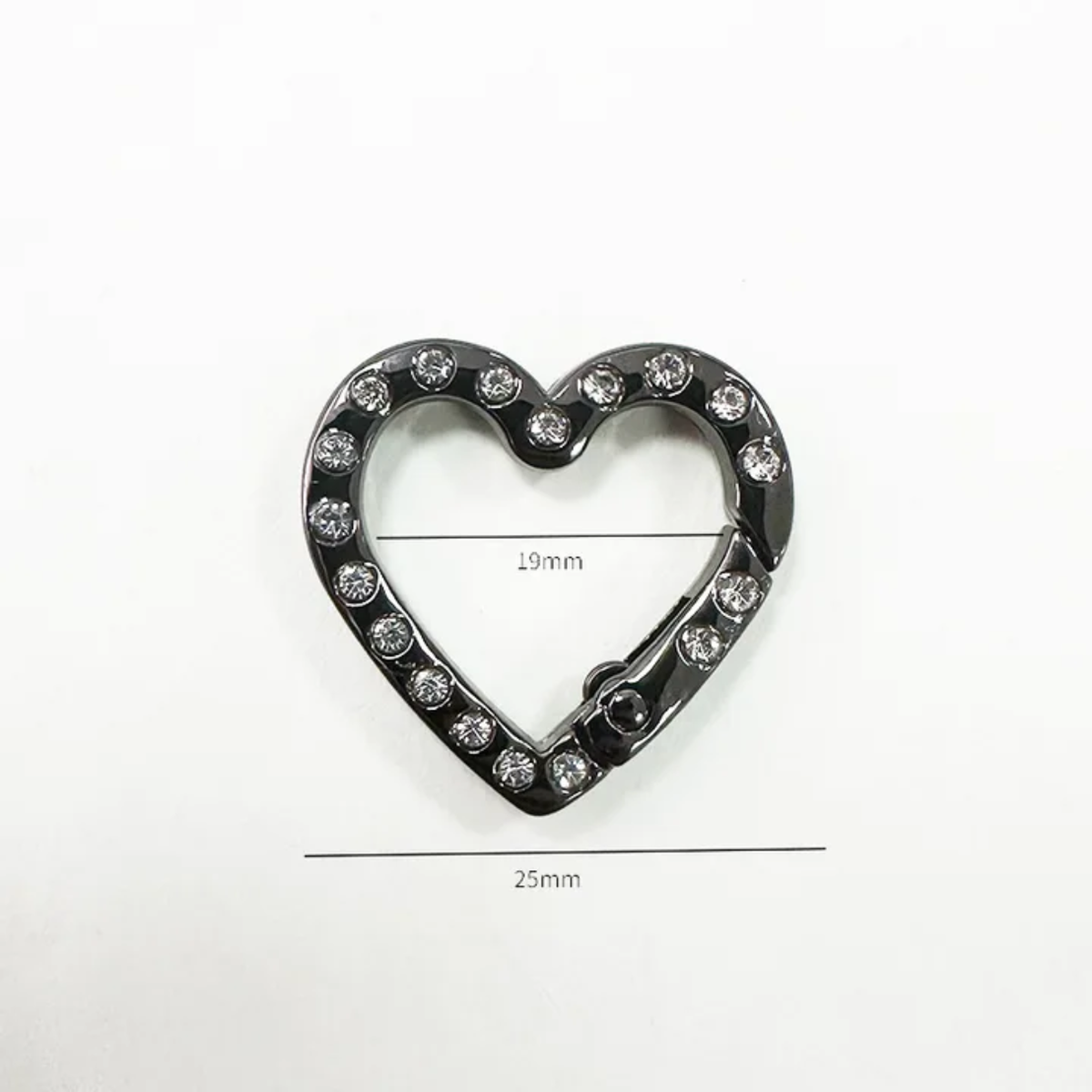 Moschettone cuore con strass 25 mm