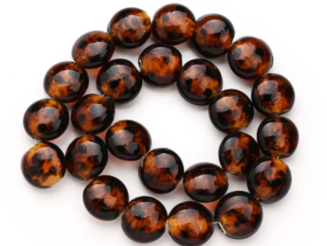 Perline trasparenti con stampa leopardata rotonde schiacciate 10x6 mm