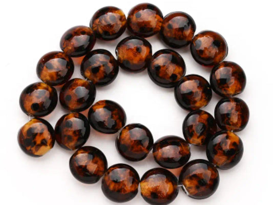 Perline trasparenti con stampa leopardata rotonde schiacciate 10x6 mm