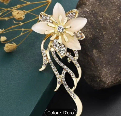 Spilla bouquet di fiori bianco 6,5x3,1 cm