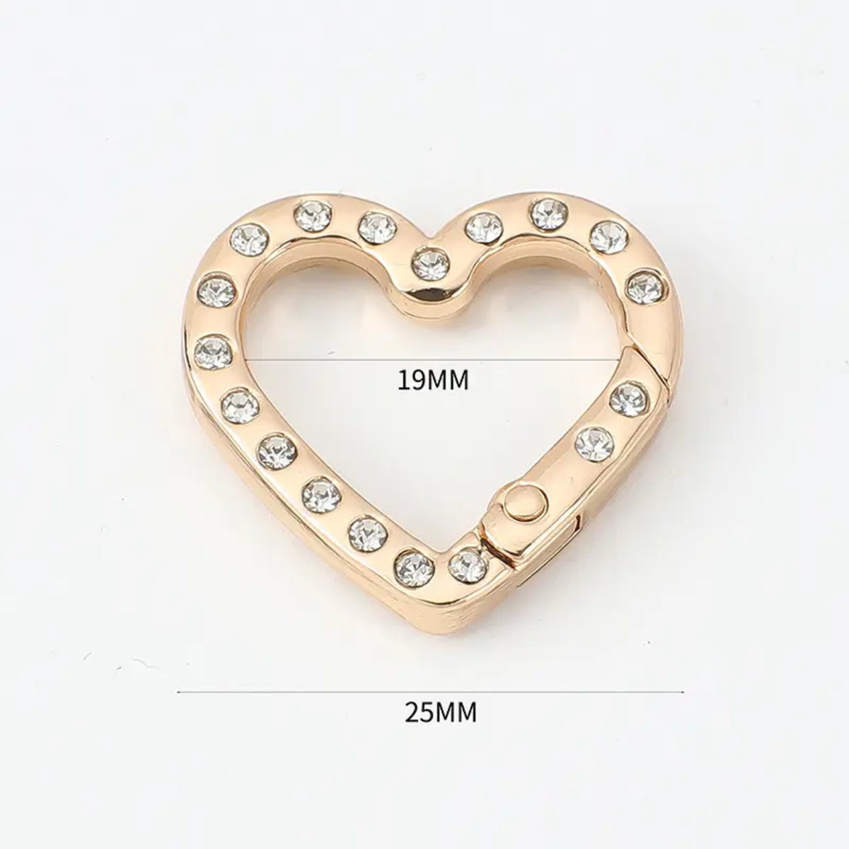 Moschettone cuore con strass 25 mm