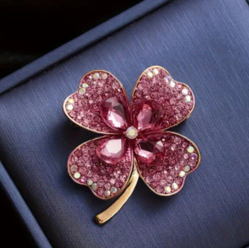 Spilla quadrifoglio rosa 4,8 cm