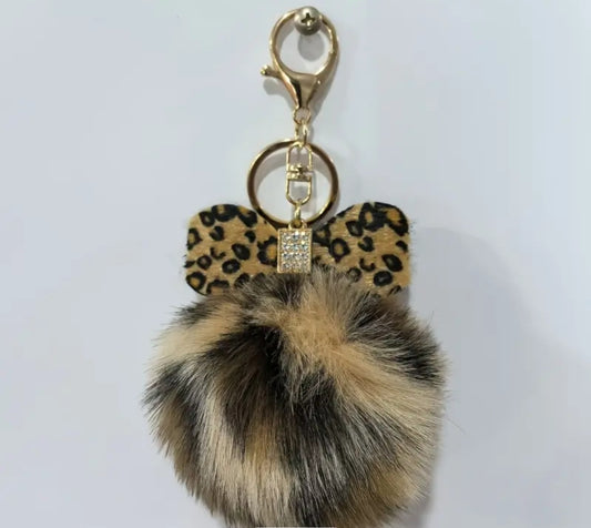 Portachiavi fiocco e pon pon leopardato 75x140 mm